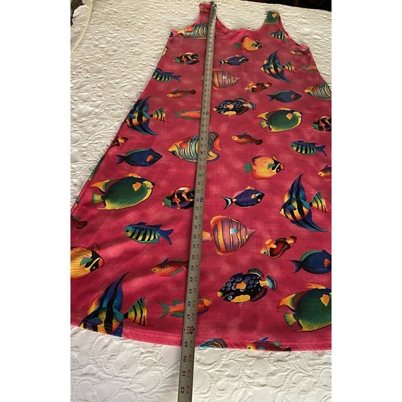 Vintage Jostar Tank Dress Pink Maxi Fish Print 90s Beach Stretch Slinky USA made - Picture 9 of 11